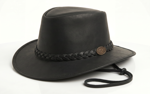 Black Leather Oily Original Hat With Plait