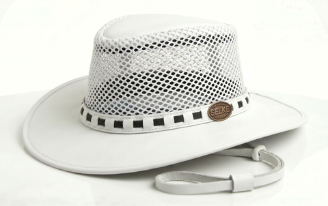 Elite White Leather/Mesh Hat