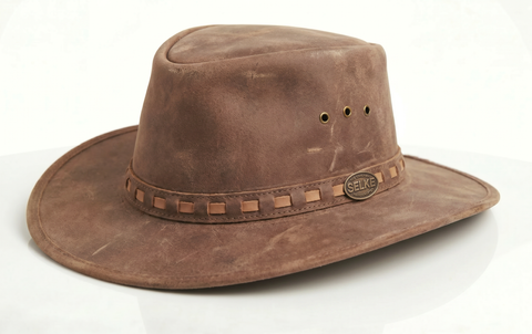 Stressed Brown Leather Hat